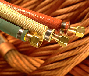 Water-cooled flexible power cables with brass fittings