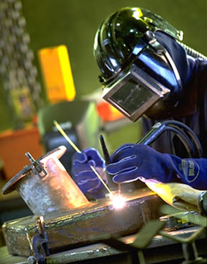 Welder fabricating copper